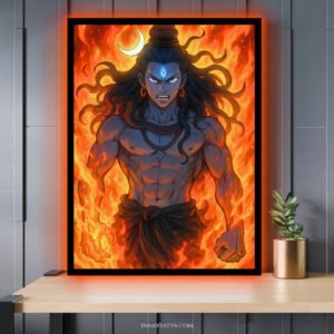 Angry Shiva Red Orange Energy Anime Art – Acrylic Slim LED Glow Frame
