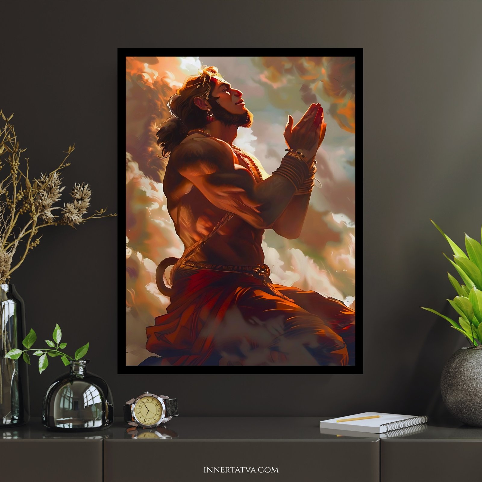 Lord Hanuman Praying Anime Art - Acrylic Slim LED Glow Frame - Image 2