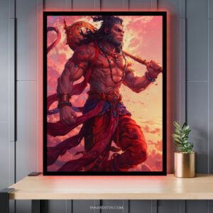 Hanuman Fearless Flying Warrior with Gada Anime Art - Acrylic Slim LED Glow Frame