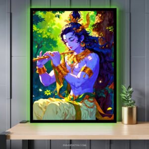 Lord Krishna Flute Under a Tree Anime Art – Acrylic Slim LED Glow Frame